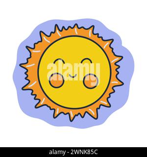 Total lunar eclipse. Or smiling sun in the sky. Colorful vector isolated illustration hand drawn doodle. Icon or card, clip art with contour. Moonligh Stock Vector