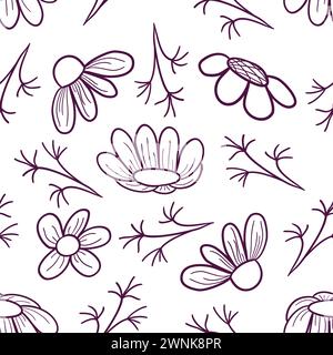Seamless floral pattern with daisy flowers on doodle technique vector illustration Stock Vector