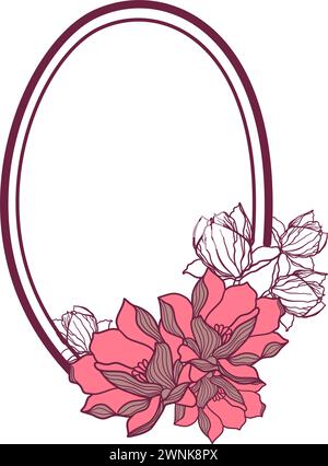 Oval floral frame with magnolia flower vector illustration Stock Vector