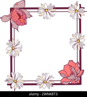 Floral frame for holiday with magnolias and daisies vector illustration Stock Vector
