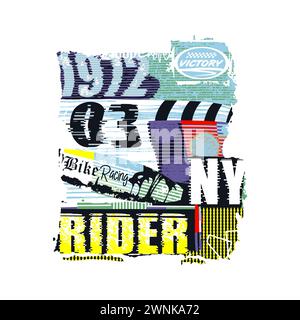 Victory bike racing rider typography slogan. Vector illustration design for fashion graphics, t shirt prints, posters. Stock Vector