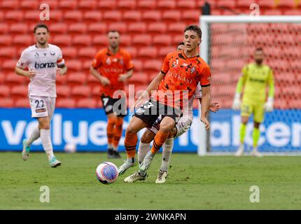 Brisbane, Australia, 3rd March 2024. Keegan Jelacic (23 Brisbane) in action during the Isuzu Ute A League match between Brisbane Roar and Melbourne Victory FC at the Suncorp Stadium. Credit: Matthew Starling / Alamy Live News Stock Photo