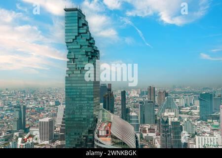 Aerial day view of Bangkok King Power Mahanakorn skyscraper around Silom area downtown business building Stock Photo