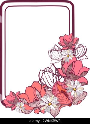 Floral frame for holiday with magnolias and daisies vector illustration Stock Vector