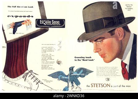 1954 Esquire Socks and Stetson Hats Print Ad - The Fall American Look Stock Photo