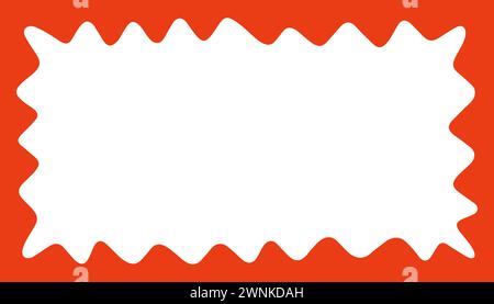 Wave rectangle frame. Doodle scalloped edge border with wavy pattern. Graphic design. Cute curved frame box. Geometric abstract background. Hand drawn Stock Vector