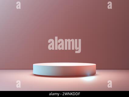 3D white podium against a pink backdrop with lighting minimal style, Product display. Vector illustration Stock Vector