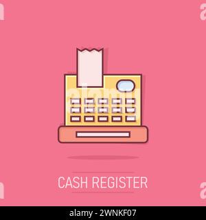 Cash register icon in comic style. Check machine cartoon vector ...