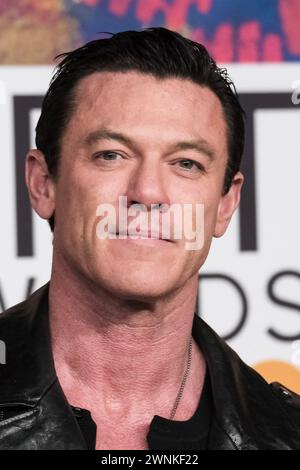 London, UK. Luke Evans photographed attending the BRITS Awards at the O2 Arena on 2 March 2024 . Picture by Julie Edwards/Alamy Live News Stock Photo