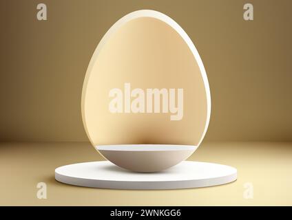 Minimalist Easter scene showcases a single egg on a pedestal, ideal for highlighting your product or design. Vector illustration Stock Vector