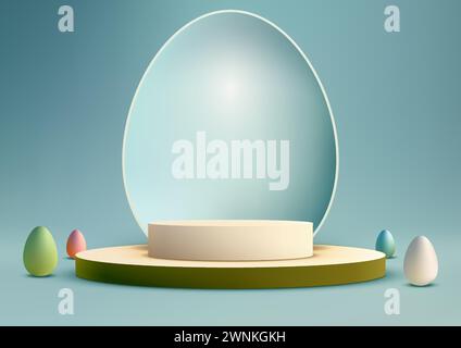 Showcase your Easter products with green and beige 3D podium scene. Featuring Easter eggs, spring colors, and a geometric stage. Vector illustration Stock Vector