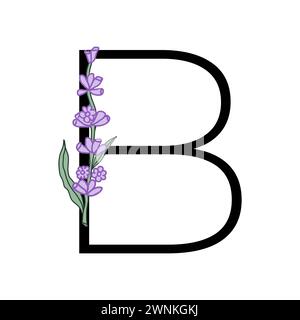 Lavender blossom violet little flower alphabet for design of card or invitation. Vector illustrations, isolated on white background for summer floral Stock Vector