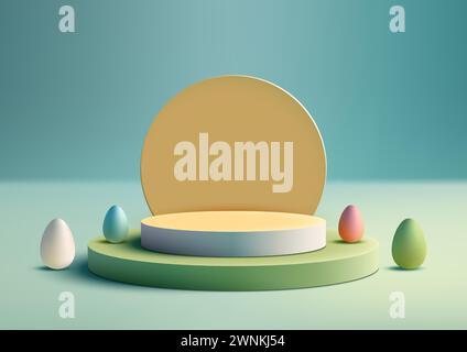 Showcase your Easter products with colorful 3D podium scene. Featuring Easter eggs, spring colors, and a geometric stage. Vector illustration Stock Vector