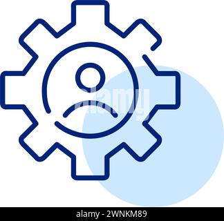 User profile silhouette merged with a cogwheel for personal account settings customization. Pixel perfect icon Stock Vector