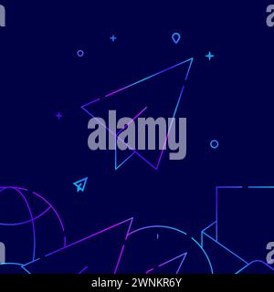 Send message, paper plane gradient line vector icon, simple illustration on a dark blue background, logistics related bottom border. Stock Vector