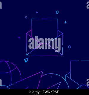 Open envelope with a letter inside gradient line vector icon, simple illustration on a dark blue background, logistics related bottom border. Stock Vector