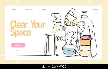 Home cleaning service landing page design concept, illustration of janitors with cleaning tools. Vector illustration Stock Vector