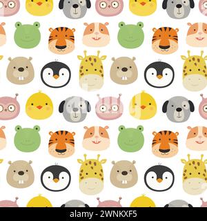 Seamless childish pattern with funny animals faces . Creative scandinavian kids texture for fabric, wrapping, textile, wallpaper, apparel. Stock Vector