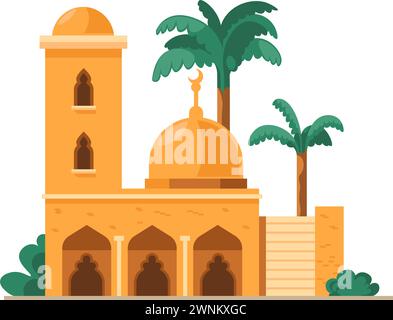 Islamic architecture, mosque with minaret and dome Stock Vector