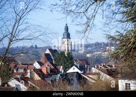 Coburg, Germany. 03rd Mar, 2024. The tower of the Protestant-Lutheran town church of St. Moriz rises above the rooftops of Coburg. Credit: Pia Bayer/dpa/Alamy Live News Stock Photo