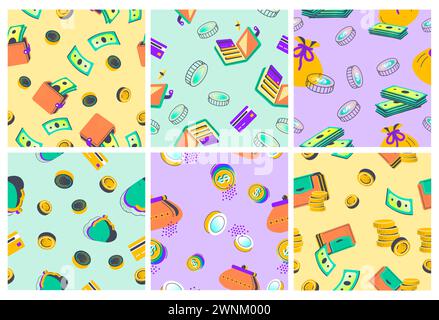 Decorative pattern set with money cash elements Stock Vector