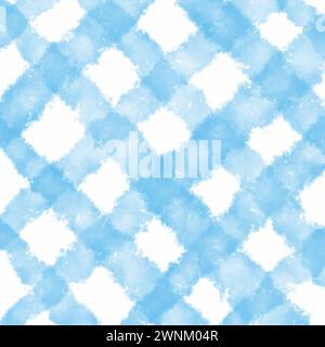 Hand painted pastel blue watercolour checked background Stock Vector