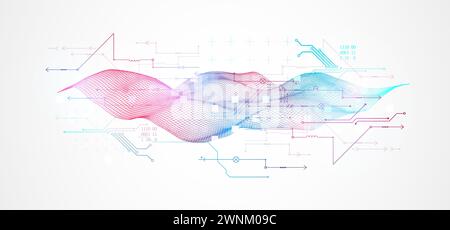 Wireframe Big Data concept. Abstract digital futuristic vector illustration on technology background. Data mining and management concept. Hand drawn a Stock Vector