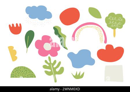 childish naive objects, shapes, geometric, design cards, posters, banners Stock Vector