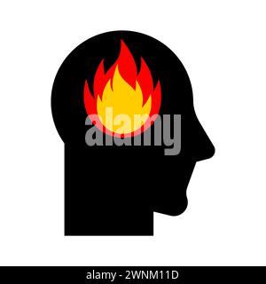 Fire in head Icon. Sign of an incendiary person. Thinks with fire symbol. Flame in my head Stock Vector