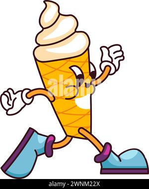 Ice cream cone personage walking, food emoticon Stock Vector