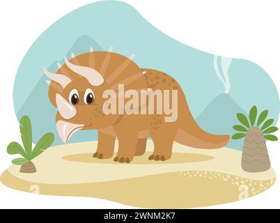 Triceraptor Dinosaur Vector Illustration. Dino cartoon style character Stock Vector
