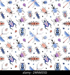 Exotic Retro Beetles and Bugs Pattern Stock Vector