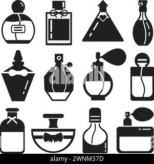 Fragrance bottles icons set. Outline set of fragrance bottles vector ...