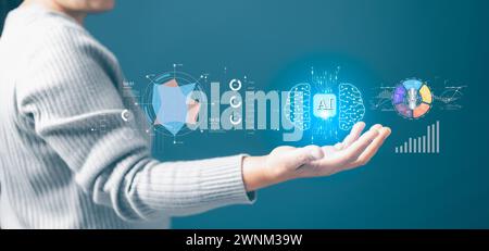 AI, Artificial Intelligence concept. data business analysis and data management system with KPI and metrics connected to the database for technology f Stock Photo