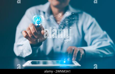 Businesswoman working on laptop computer to document management online. electronic document on a digital document on a virtual laptop computer screen, Stock Photo