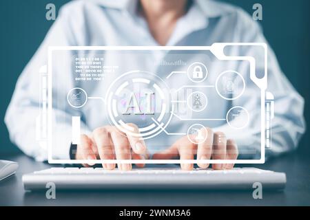 AI with digital brain, predictive analytics, data analysis. Electronic mind. AI, Artificial intelligence innovation. AI adoption and operational suppo Stock Photo