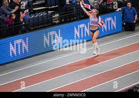 Glasgow, UK . 02nd Mar, 2024. Molly Chaudery wins gold in the women's pole vault at the World Athletics Indoor Championships, Glasgow 2 March 2024 Credit: Martin Bateman/Alamy Live News Stock Photo