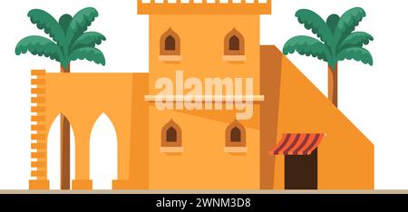 Sand bricks arabic house with columns and arches Stock Vector