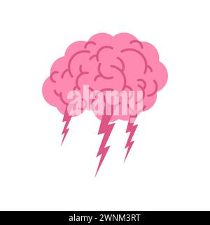 Brainstorm symbol. Brains and lightning icon. Stock Vector