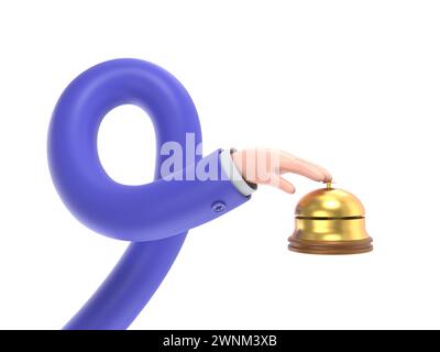 Male hand pressing service bell. Service bell,flat design style. 3d illustration. Customer at reception presses the call button. Bell hotel.3D renderi Stock Photo