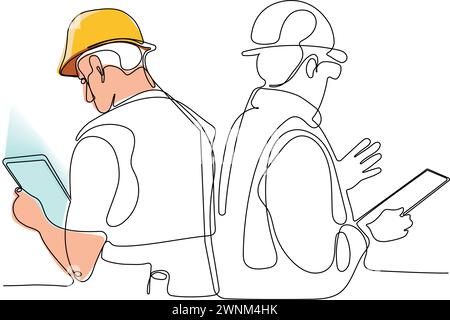 construction manager and engineer working on building site. Vector illustration Stock Vector