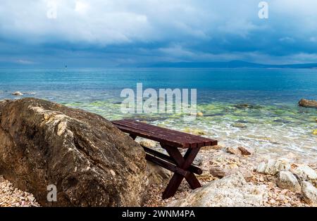 On the pebble beach of Crikvenica, Kvarner Gulf region, Kvarner Bay, Croatia, Europe, Mediterranean Adriatic Sea Stock Photo