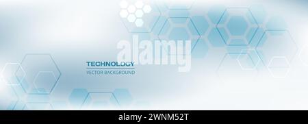 Hexagonal abstract light blue technology background with blue and white hexagon shapes and honeycomb. Vector illustration Stock Vector