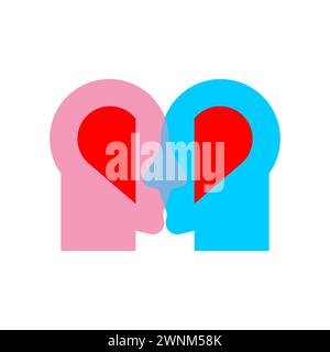 Heart in two heads. Lovers concept icon. Love sign Stock Vector