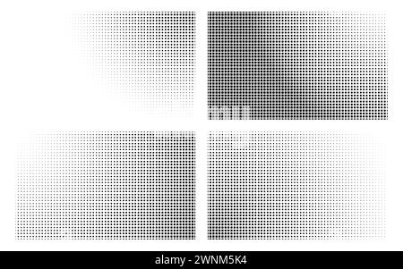 halftone patterns set. square dotted backgrounds. Vector illustration Stock Vector