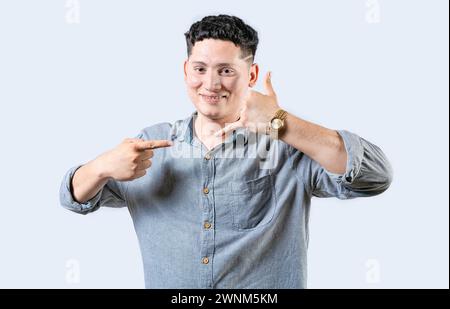 Call In Sign Language Call sign. deaf sign language isolated on black glass Stock Photo - Alamy