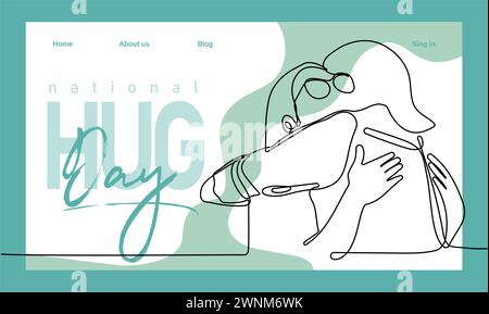 Single hand drawn outline continuous of Web banner or landing page with a concept hug day and happy family relationship. Vector colorful illustration. Stock Vector