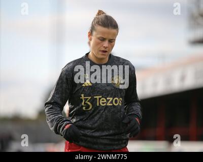 London, UK. 03rd Mar, 2024. London, England, March 03 2024: Hayley Ladd (12 Manchester United) prior the Barclays FA Womens Super League game between West Ham United and Manchester United at Chigwell Construction Stadium in London, England. (Jay Patel/SPP) Credit: SPP Sport Press Photo. /Alamy Live News Stock Photo