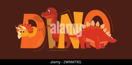 Cute dinosaur t-shirt design. Vector illustration design for fashion fabrics, textile graphics, prints on dark background Stock Vector