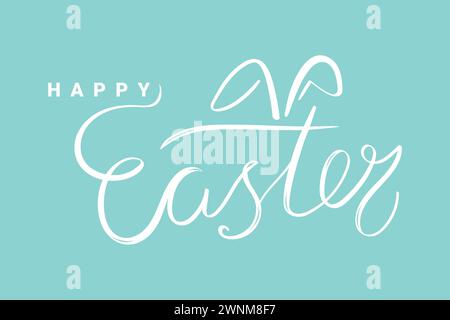 Happy Easter Hand drawn calligraphy and brush lettering. Decorated with rabbits ears. Vector illustration Stock Vector